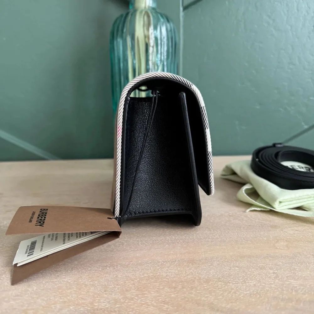 Burberry HOUSE CHECK BLACK CALFSKIN LEATHER MADISON FLAP CROSSBODY 8084026 NWT - Picture 7 of 11